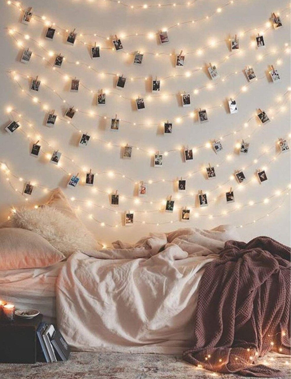 17Ft 50 LED Fairy String Lights with Clear Clips - Perfect for Dorm, Bedroom, Wedding Decor& Organizer Storage Tote Bag